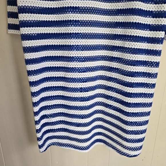 Chico's striped Tess long sleeve open front cardigan blue white mesh breezy 3 XL - Picture 6 of 10